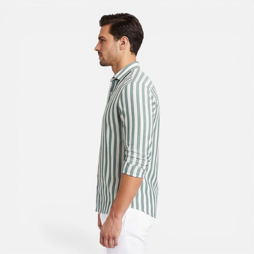 Men's FJØRNA striped cotton shirt with breathable fabric, slim fit, and classic style, featuring a stylish striped pattern.