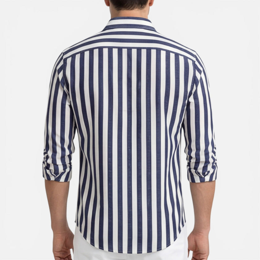 Men's FJØRNA striped cotton shirt with breathable fabric, slim fit, classic style, featuring a stylish striped pattern.