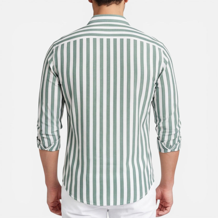 Men's striped cotton shirt by FJØRNA, breathable slim fit men's shirt with a classic style and bold stripe pattern.