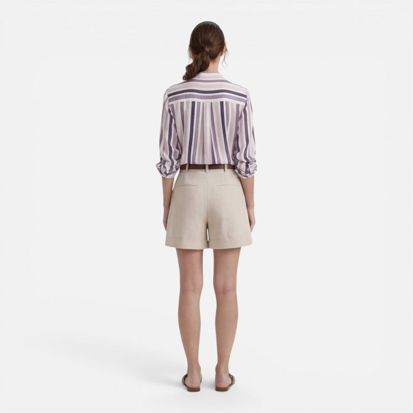 Lightweight women's vertical stripe summer blouse by FJØRNA, featuring classic striped pattern and relaxed fit.