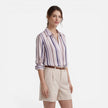 Women's lightweight summer blouse with vertical stripes by FJØRNA, featuring a relaxed fit and casual style.
