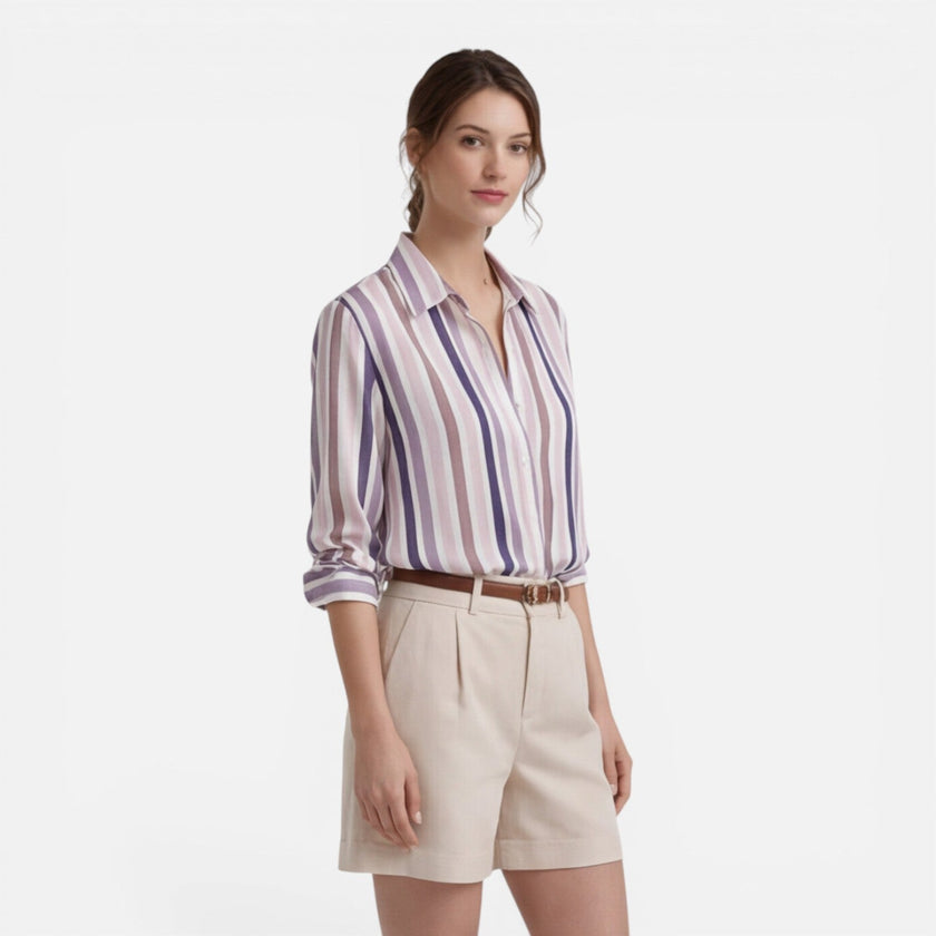 Women's lightweight summer blouse with vertical stripes by FJØRNA, featuring a relaxed fit and casual style.