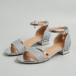 FJØRNA orthopedic metallic block heel ankle strap sandals for women, featuring sleek design and comfortable fit.