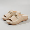 FJØRNA orthopedic peep-toe chain link wedge sandals for women with stylish design and comfortable fit, shown in studio setting.