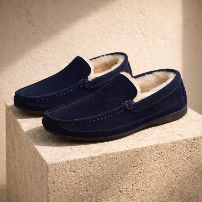 FJØRNA men's wool slippers with soft suede exterior and cozy wool lining for comfortable indoor wear