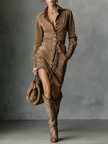 Suede Long Sleeve Midi Dress For Women