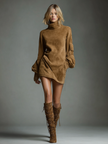 Suede Turtleneck Mini Dress Womens For Women