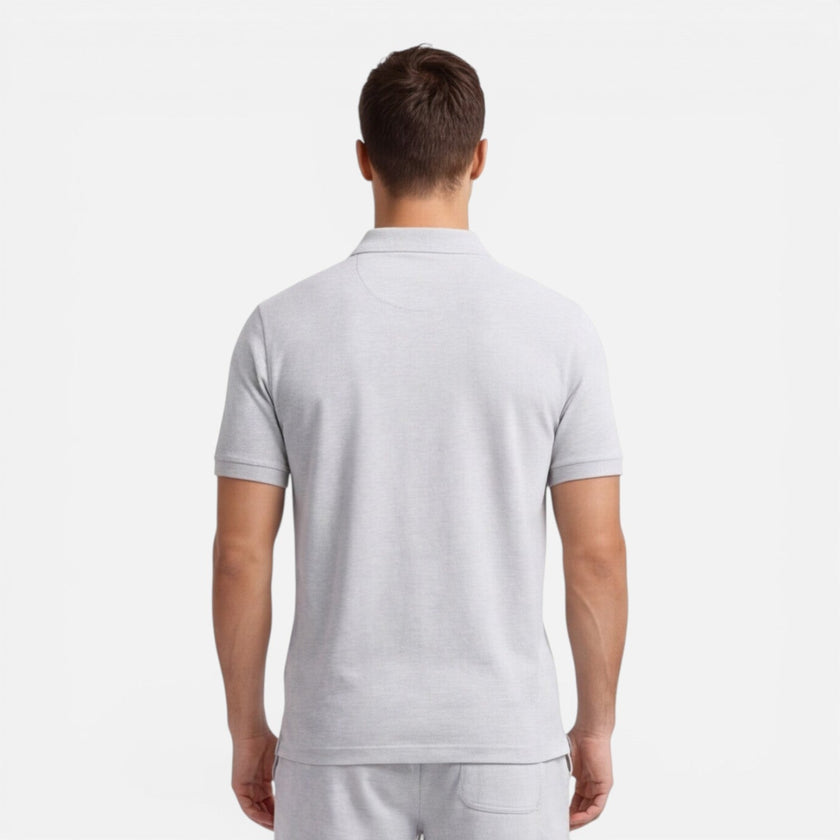 FJØRNA men's summer polo shirt and shorts set, slim fit casual outfit, comfortable lightweight fabric, perfect for warm weather.