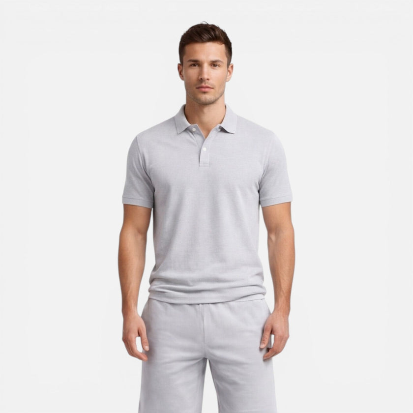 FJØRNA men's summer polo shirt and shorts set featuring a slim fit casual outfit, perfect for warm weather wear.