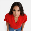 Women's lightweight chiffon blouse by FJØRNA featuring a V-neck and casual summer style, perfect for warm weather.