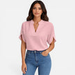 Lightweight women's chiffon V-neck blouse from FJØRNA with a breezy summer casual top, featuring flowy fabric and stylish design.