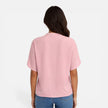 Lightweight women's chiffon blouse with V-neck from FJØRNA, perfect for casual summer wear. Blue, flowy, and breathable.
