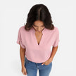 Lightweight women's chiffon V-neck blouse by FJØRNA, casual summer top with flowing fabric and relaxed fit, ideal for warm weather.