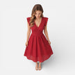 FJØRNA women's elegant summer midi dress with cotton lace, perfect for wedding guests and warm-weather occasions.