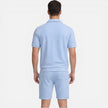 Men's summer matching set by FJØRNA featuring a zip shirt and drawstring shorts, slim fit, ideal for casual warm-weather wear.