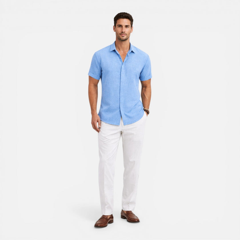 Men's lightweight summer short sleeve shirt by FJØRNA, breathable and cooling fabric ideal for warm weather.