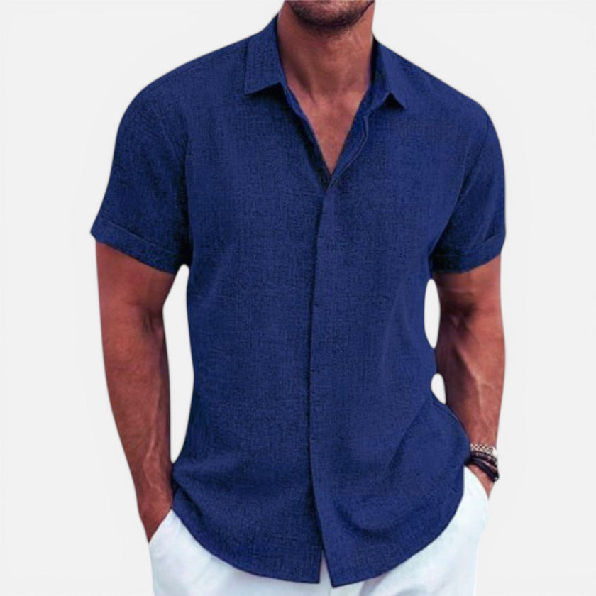 Men's lightweight summer short sleeve shirt by FJØRNA, breathable and cooling fabric perfect for warm weather.