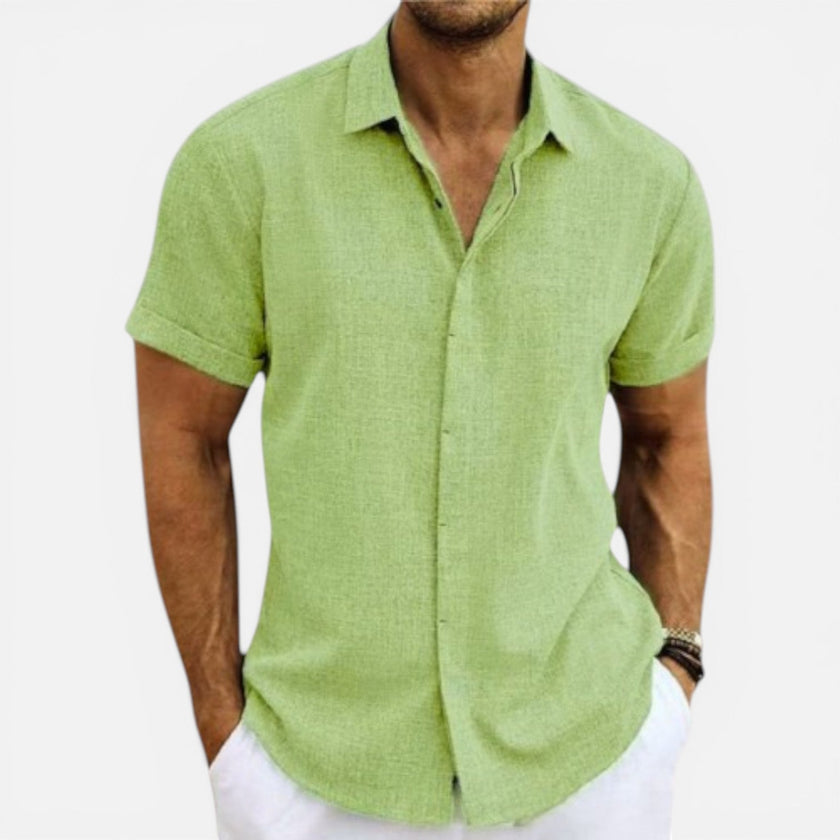 FJØRNA men's lightweight summer short sleeve shirt, breathable and cooling fabric perfect for warm weather.
