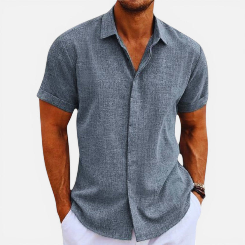 Men's lightweight summer shirt by FJØRNA, short sleeve design, breathable fabric ideal for warm weather, casual style.