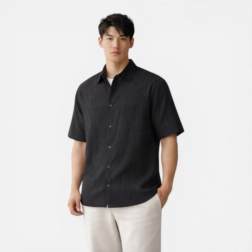 Men's lightweight Tencel short sleeve shirt by FJØRNA, perfect for summer, showcasing breathable fabric and comfortable fit.