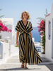 FJØRNA women's striped wrap midi dress with short sleeves and V-neck, perfect for summer casual wear.