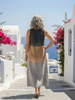 FJØRNA women's sleeveless summer midi dress in flowy linen with an ombre design, perfect for warm weather and casual outings.