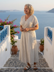FJØRNA women's summer midi dress with V-neck, short sleeves, flowy fabric, perfect for warm weather and casual outings.