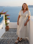 FJØRNA summer midi dress for women with short sleeves, wrap design, flowy fabric, perfect for warm weather and casual occasions