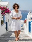 FJØRNA women's summer V-neck flowy dress with lightweight fabric, perfect for warm weather and casual summer days.