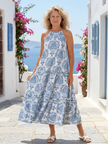 FJØRNA women's summer midi dress with high neck and sleeveless design, lightweight fabric, in a stylish, versatile silhouette.