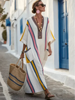 Flowy summer maxi dress for women by FJØRNA with pockets, featuring a relaxed fit and lightweight fabric perfect for warm weather.