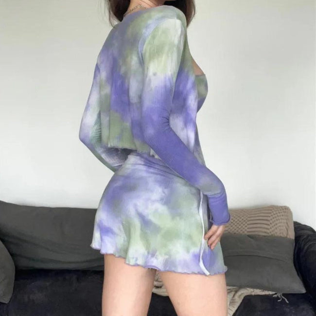 FJØRNA white tie-dye bolero mini dress with a relaxed fit and stylish design, perfect for casual or summer wear.