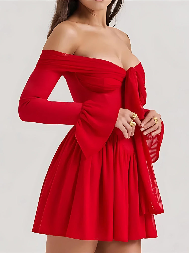 White FJØRNA tie-front strapless corset mini dress, featuring a fitted bodice and stylish mini length, perfect for chic occasions.