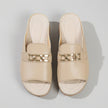 Top view of FJØRNA orthopedic slip-on sandals with buckle embellishment, showcasing their comfortable design and stylish detailing.