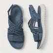 FJØRNA orthopedic criss-cross strappy women's sandals with adjustable straps, shown from top and side angles.