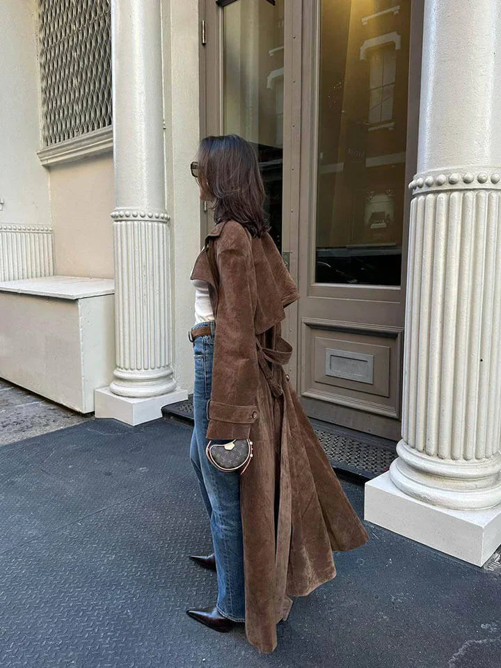Elegant Suede Trench Coat - 5