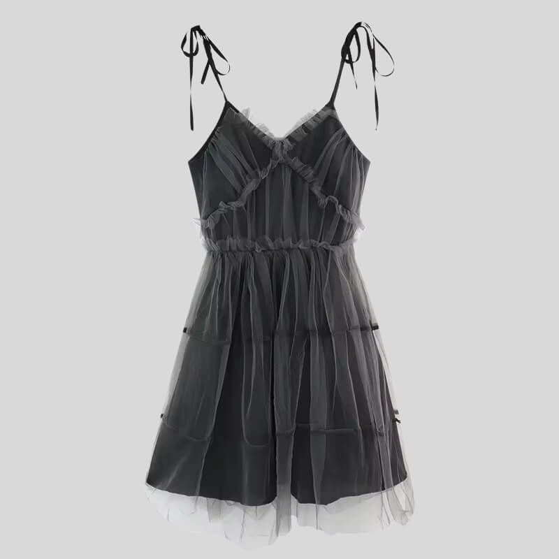 FJØRNA women's tulle mini dress, stylish party and day wear, featuring a delicate tulle fabric and a fitted silhouette.