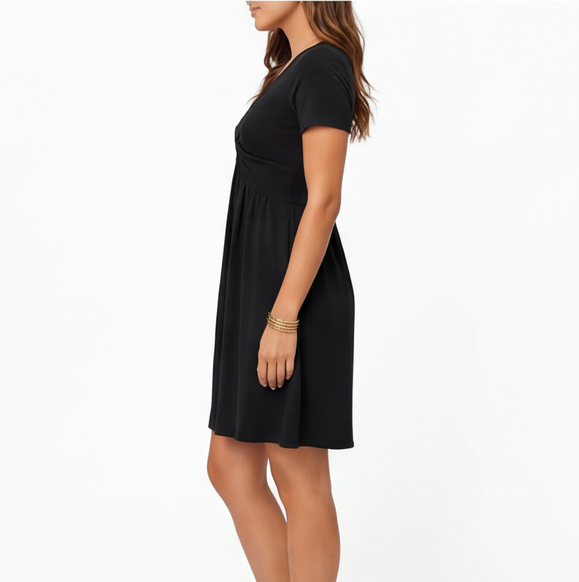FJØRNA women's cotton summer dress with V-neck, casual fit, lightweight fabric, perfect for warm weather and relaxed style.