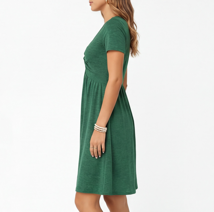 FJØRNA women's cotton summer dress with V-neck, casual fit, lightweight fabric, perfect for warm weather.