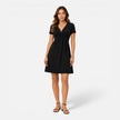 Women's cotton summer dress by FJØRNA with V-neck, casual fit, and comfortable design, featuring a twisted detail in the front.