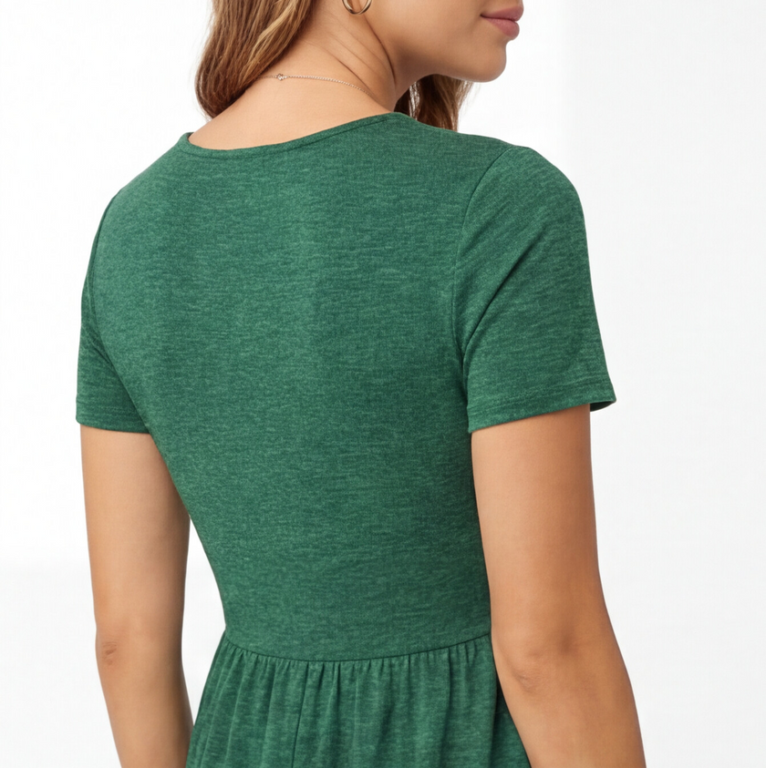 Women's casual cotton summer dress by FJØRNA with V-neck, relaxed fit, and comfortable design, perfect for warm weather.