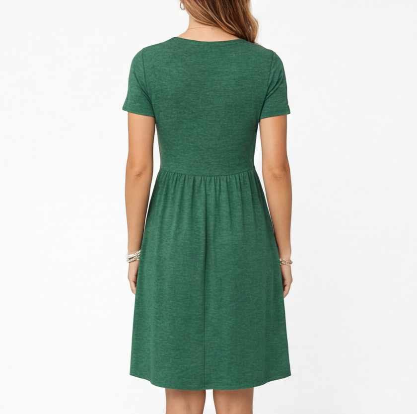 FJØRNA women's cotton summer dress with V-neck and casual fit, featuring a lightweight, breathable fabric and relaxed style.
