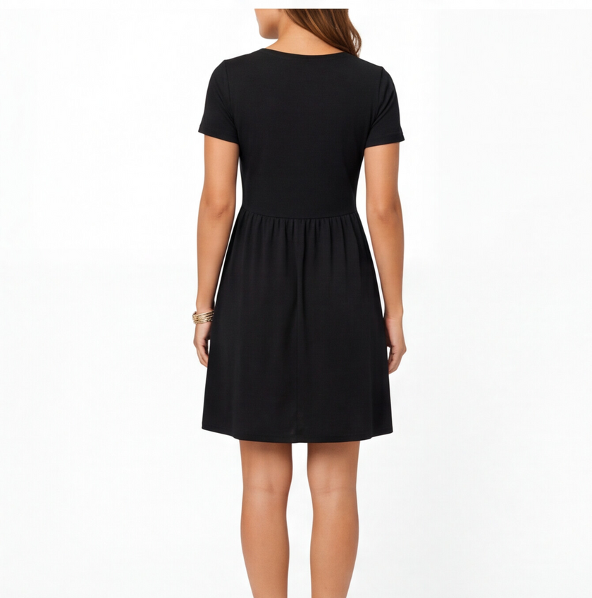 FJØRNA women's cotton summer dress with V-neck, casual fit, lightweight fabric, and short sleeves for comfortable warm weather wear.