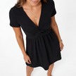 FJØRNA women's cotton summer dress with V-neck, casual fit, lightweight fabric, and relaxed style perfect for warm weather.