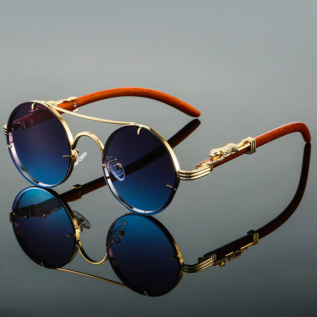 Unisex round retro sunglasses with double bridge frame by FJØRNA, featuring classic style and tinted lenses.
