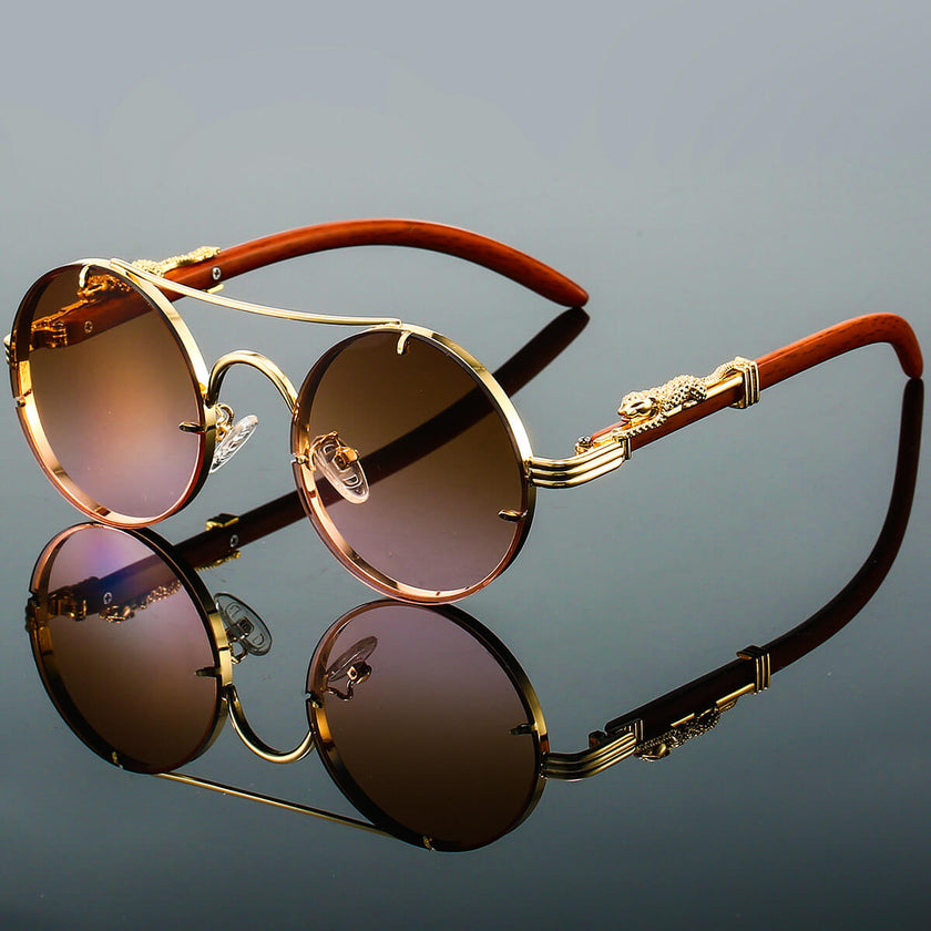 Unisex round retro sunglasses with double bridge frame from FJØRNA, featuring classic style and tinted lenses.