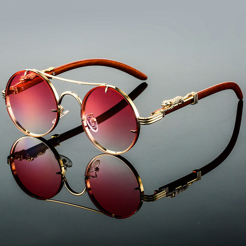 Unisex round retro sunglasses with double bridge frame by FJØRNA, featuring classic style and tinted lenses.