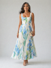 FJØRNA elegant floral maxi dress for women featuring an A-line silhouette, perfect for stylish occasions and summer wear.