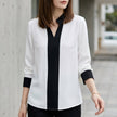 FJØRNA women's summer V-neck long sleeve chiffon blouse, untucked, featuring lightweight fabric and elegant design.