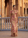 FJØRNA women's floral high neck summer dress, lightweight fabric, sleeveless design, and vibrant floral pattern, perfect for warm weather.